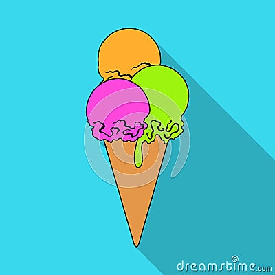 The ice cream balls in waffle.Summer rest single icon in flat style vector symbol stock illustration. Vector Illustration