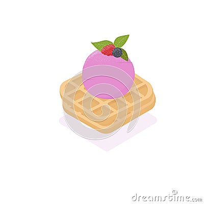 Belgian waffle with pink ice cream Vector Illustration