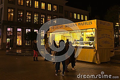 Ice cream and Belgian waffle shop in Antwerp, Belgium Editorial Stock Photo