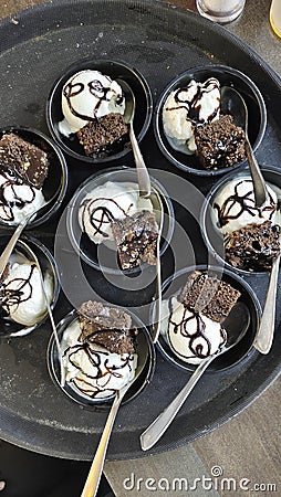 Ice cream with browny desert Stock Photo