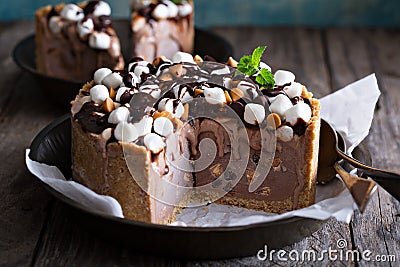 Ice cream cake with marshmallows and peanuts Stock Photo