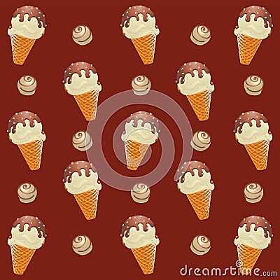 Ice cream and candies in white chocolate. Vector Illustration