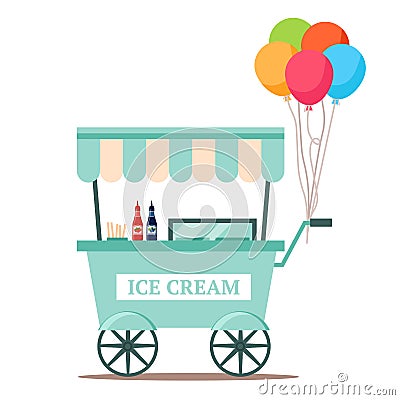 Ice cream cart with frozen sweet food on white Vector Illustration