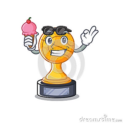 With ice cream cartoon basketball trophy display in drawer Vector Illustration
