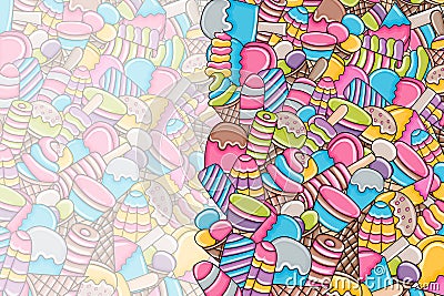 Ice cream cartoon doodle background design. Vector Illustration