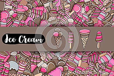 Ice cream cartoon doodle background design. Vector Illustration