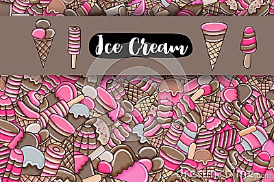 Ice cream cartoon doodle background design. Vector Illustration