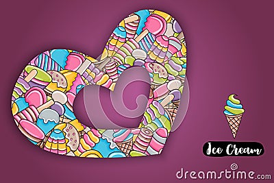 Ice cream cartoon doodle background design. Vector Illustration