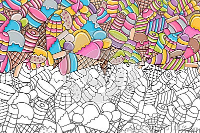 Ice cream cartoon doodle background design. Vector Illustration