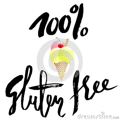 Ice cream cartoon with gluten free lettering Vector Illustration