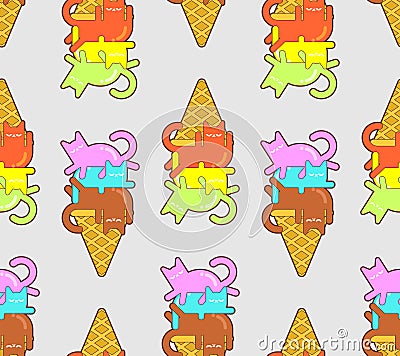 Ice cream cat pattern seamless. Eskimo pet background. Baby fabric texture Vector Illustration