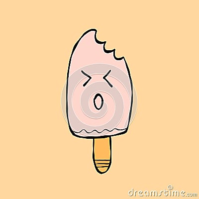 Ice cream character. Kawaii style icons with black outline Vector Illustration