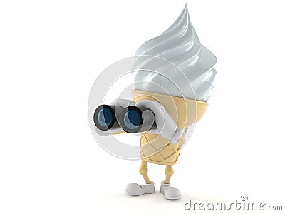 Ice cream character looking through binoculars Stock Photo