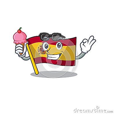 With ice cream character spain flag is stored cartoon drawer Vector Illustration