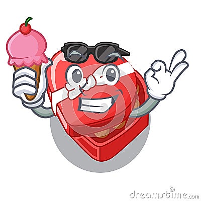 With ice cream choclate heart box in shape mascot Vector Illustration