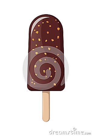 Ice Cream in Chocolate Glaze with Nuts Vector Vector Illustration