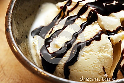 Ice Cream with Chocolate Sauce Stock Photo