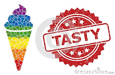 Rubber Tasty Stamp and Spectrum Ice Cream Mosaic Vector Illustration