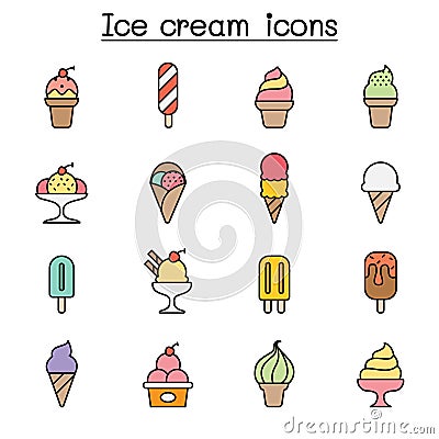 Ice cream color line icon set Vector Illustration