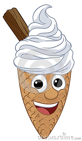 Ice Cream Cone Cartoon Character Mascot Vector Illustration