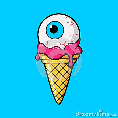 Ice Cream Cone with Eyeball Vector Illustration