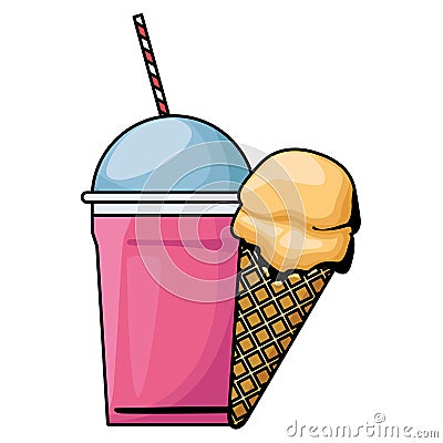 Ice cream cone and frozen ice shaved Vector Illustration