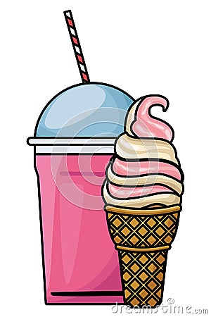 Ice cream cone and frozen ice shaved Vector Illustration