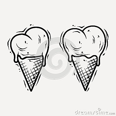 Ice cream cone silhouette like valentines heart Vector Illustration