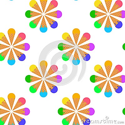 Ice cream cone seamless pattern background. Realistic. Different colors. For print and web. Vector Illustration