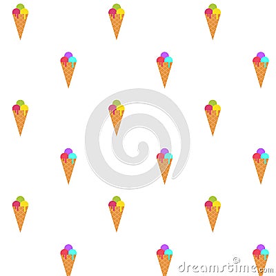 Ice cream cone seamless pattern background. Realistic. Different colors. For print and web. Vector Illustration