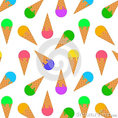 Ice cream cone seamless pattern background. Realistic. Different colors. For print and web. Vector Illustration