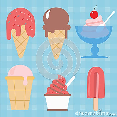 Ice cream cone vector icon set illustration sweet dessert popsicle Vector Illustration