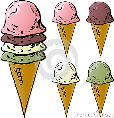 Ice cream cones Vector Illustration