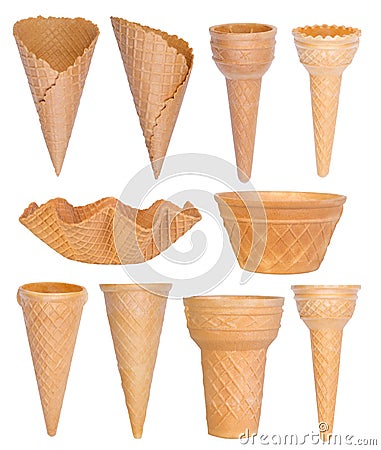 Ice cream cones collection isolated on white Stock Photo