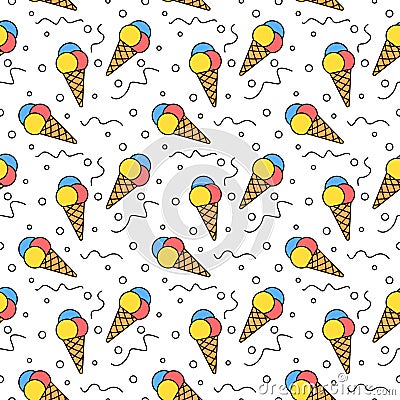 Ice cream cones doodle style pattern Vector Illustration