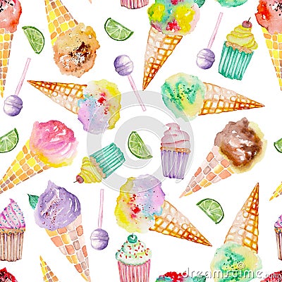 Ice cream and confection pattern on a white background Stock Photo