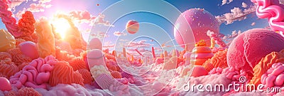 ice cream cosmos where planets made of pastel scoops orbit a candy sun, creating a delectable and whimsical universe. Stock Photo