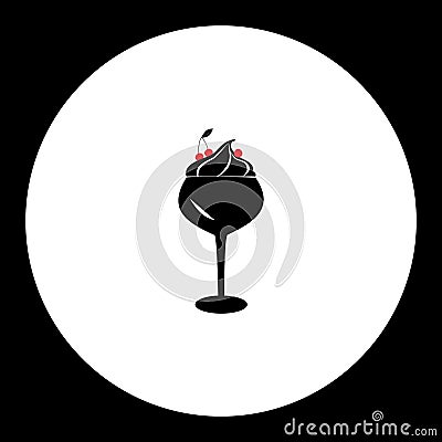 Ice cream cup with cherry simple silhouette black icon eps10 Vector Illustration