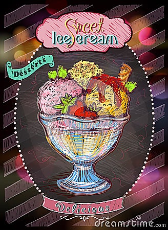 Ice cream and desserts menu design Vector Illustration