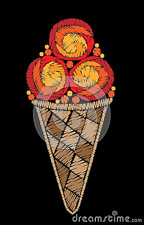 Ice cream embroidery stitches imitation Vector Illustration