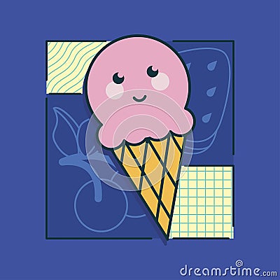 ice cream emoji retro style Vector Illustration