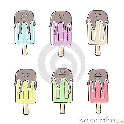 Ice cream emoji set. Vector illustration with ice creams with different emotions Vector Illustration