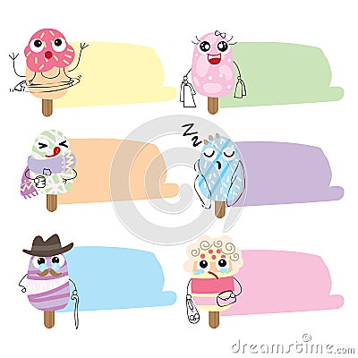 Ice cream flat cute icons and bubbles chat collection Vector Illustration