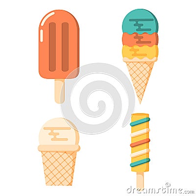 Ice cream flat cute icons. Vector Illustration