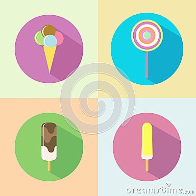 Ice cream flat icon with long shadow Vector Illustration