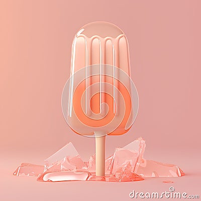 Ice cream in the form of an orange ice lolly on a pink background. 3d rendering Stock Photo