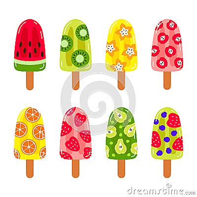 Ice cream fruit icon set Vector Illustration