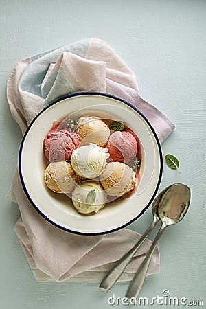 Ice cream with mixed fruit flavours and colours Stock Photo