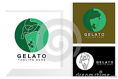 Ice Cream Gelato Logo Design, Sweet Soft Cold Food, Vector Brand Company Products Vector Illustration