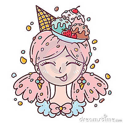 Ice cream girl. Smile girl. Vector Illustration